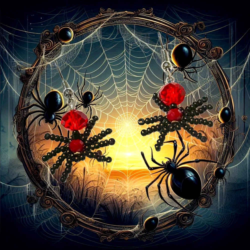 NWT Handmade Spider Earrings 🕷️ Halloween Jewelry | Black Red Beaded | Gothic